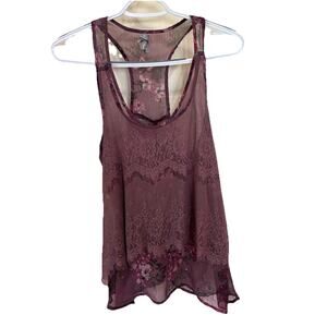 Vanity Womens Juniors Sleeveless Top Size Small Racerback Lace Floral Fairy Y2K